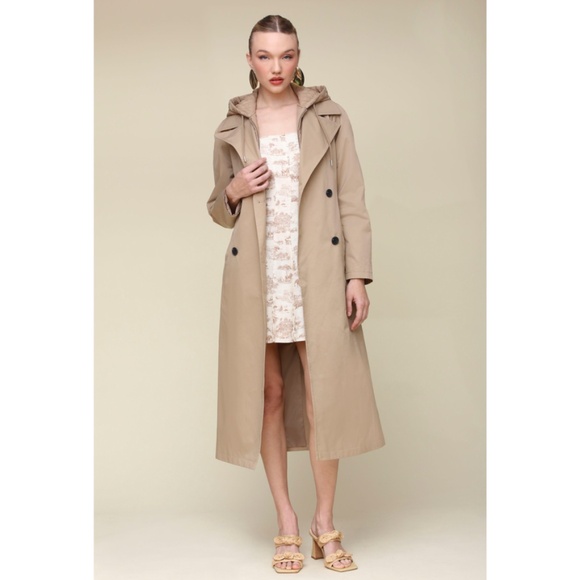 New Avec Les Filles Cotton Nylon Hoodie Trench Coat Khaki XS - Picture 2 of 8